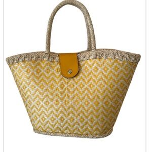 White & Yellow Boho Pattern Straw Beach or Tote Bag